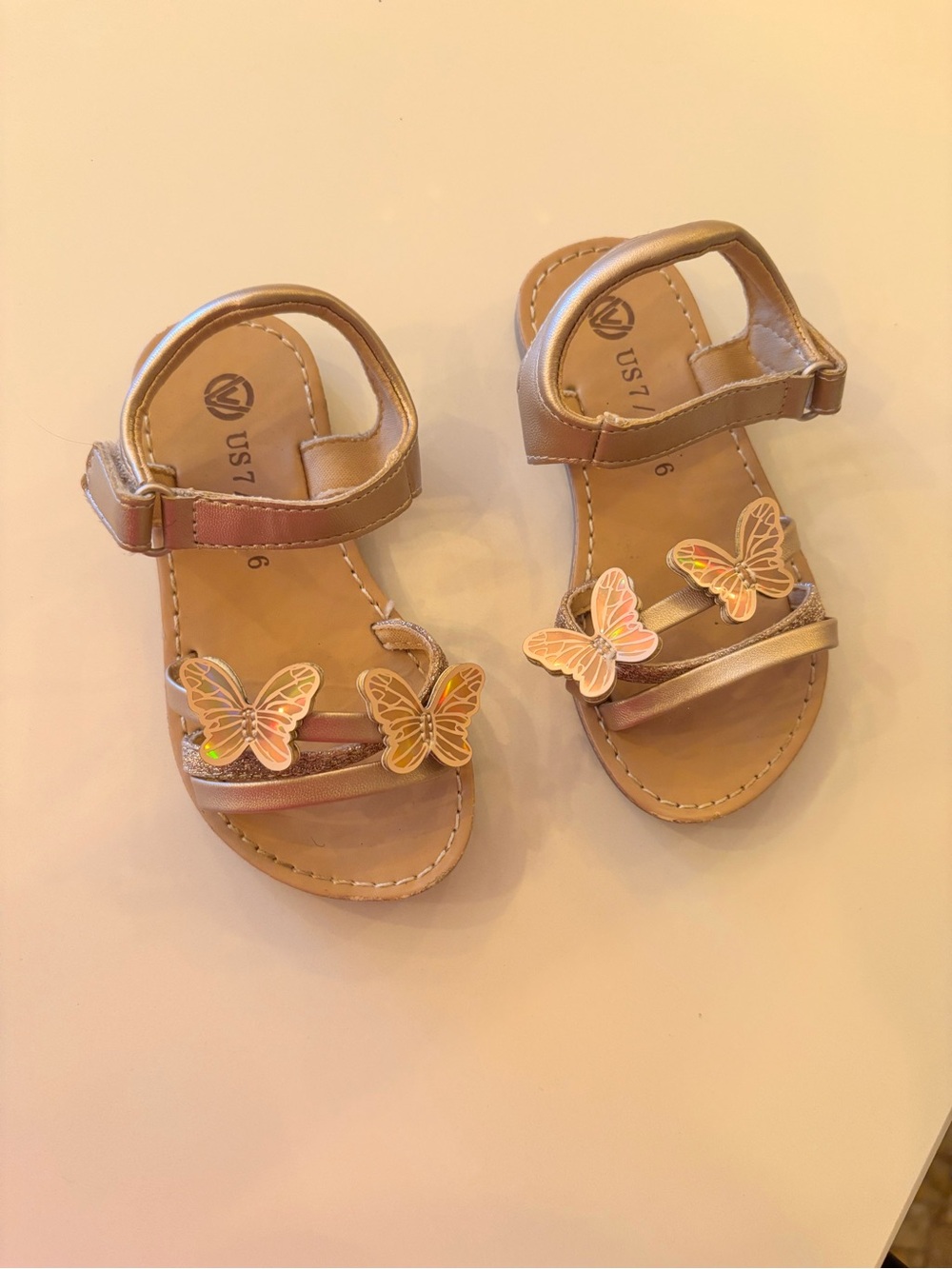 Girls' Metallic Gold Butterfly Strap Sandals - Kids Shoes